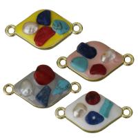 Zinklegering Connector, Messing, met Gemstone Chips & Plastic Pearl, gold plated, glazuur & 1/1 lus, meer kleuren voor de keuze, nikkel, lood en cadmium vrij, 27x14.50x6mm, Gat:Ca 2mm, 50pC's/Lot, Verkocht door Lot