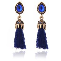 Zinc Alloy Tassel Earring, met Katoen draad, antiek goud plated, voor vrouw & met zirkonia, meer kleuren voor de keuze, nikkel, lood en cadmium vrij, 10x50mm, 5paren/Lot, Verkocht door Lot