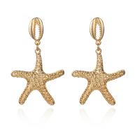 Zinc Alloy Øreringe, Starfish, guldfarve belagt, for kvinde, nikkel, bly & cadmium fri, 35x55mm, 2par/Lot, Solgt af Lot