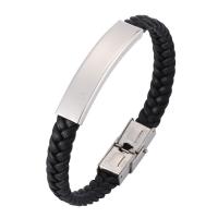 Rustfrit stål smykker Armbånd, Stainless Steel, med Microfiber PU & Fuldnarvet koskind læder, mode smykker & forskellige materialer til valg & Unisex & forskellig størrelse for valg, 12mm, Solgt af PC