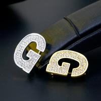 Zinc Alloy Brocher, Letter G, forgyldt, for kvinde & med rhinestone, flere farver til valg, nikkel, bly & cadmium fri, 28*20mm, Solgt af PC