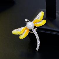 Mosaz Brož, s Cubic Zirconia & Plastové Pearl, Dragonfly, á, pro ženy & smalt, nikl, olovo a kadmium zdarma, 47*42mm, Prodáno By PC