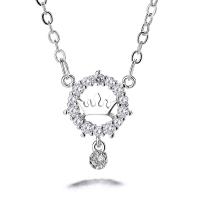 925 Sterling Silver Necklaces with 50mm extender chain Crown platinum plated micro pave cubic zirconia & for woman 11mmuff0c3mm Sold Per Approx 15.7 Inch Strand