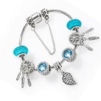 Brass European Bracelet with Crystal & Zinc Alloy silver color plated fashion jewelry & for woman blue nickel lead & cadmium free Sold Per Approx 7.49 Inch Strand