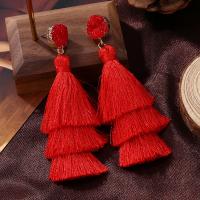 Zinc Alloy Tassel Earring, met Katoen draad, plated, mode sieraden & voor vrouw, meer kleuren voor de keuze, nikkel, lood en cadmium vrij, Verkocht door pair