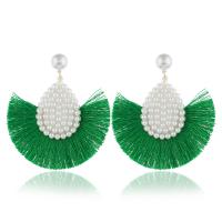 Zinc Alloy Tassel Earring with Cotton Thread & Plastic Pearl plated for woman nickel lead & cadmium free Sold By Pair