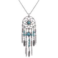 Zinc Alloy Dreamcatcher ketting, met Synthetische Turquoise, antiek zilver plated, ovale keten & voor vrouw & hol, nikkel, lood en cadmium vrij, 97mm, Lengte Ca 30.71 inch, 6strengen/Lot, Verkocht door Lot