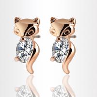 Øremærkning af zinklegeret stud, Zinc Alloy, Fox, forgyldt, for kvinde & med cubic zirconia, flere farver til valg, nikkel, bly & cadmium fri, 7x15mm, Solgt af par