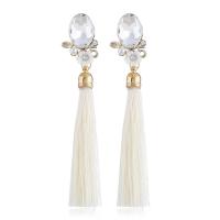 Zinc Alloy Tassel Earring, met Katoen draad, gold plated, voor vrouw & met strass, meer kleuren voor de keuze, nikkel, lood en cadmium vrij, 20x95mm, Verkocht door pair