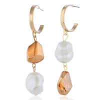 Zinc Alloy Asymmetric Earrings with ABS Plastic Pearl gold color plated for woman nickel lead & cadmium free Sold By Pair