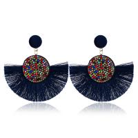 Plastic Tassel Earring with Cotton Thread & Zinc Alloy plated for woman & with rhinestone Sold By Pair