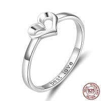 Sterling Silver Nakit Finger Ring, 925 Sterling Silver, Srce, platine pozlaćen, različite veličine za izbor & za žene, 2mm, Prodano By PC