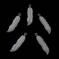 Zinc Alloy Feather Přívěsky, Zinek, Peří, starožitné barva postříbřená, nikl, olovo a kadmium zdarma, 10x41mm, Otvor:Cca 2mm, 10PC/Bag, Prodáno By Bag