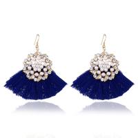 Zinc Alloy Tassel Earring, med Bomuldsgarn & ABS plastik perle, guldfarve belagt, for kvinde & med rhinestone, flere farver til valg, nikkel, bly & cadmium fri, 60x66mm, Solgt af par