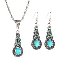 Zinklegering Sieraden Sets, oorbel & halsketting, Zinc Alloy, met Synthetische Turquoise, met 7cm extender keten, antiek zilver plated, lantaarn keten & voor vrouw & met strass, nikkel, lood en cadmium vrij, 50mm,55mm, Lengte Ca 26.38 inch, Verkocht door Stel