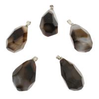 Grå Agate Pendant, med Mässing, platina pläterad, fasetterad, 40x20mm-41x21mm, Hål:Ca 3x4mm, Säljs av PC