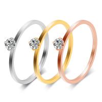 Titantium Steel fingerring, Titanium Stål, forgyldt, forskellig størrelse for valg & for kvinde & med cubic zirconia, flere farver til valg, 3mm, Størrelse:5-9, Solgt af PC