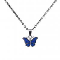 Stainless Steel Necklace with enamel & Zinc Alloy Butterfly plated fashion jewelry & for woman & change their color according to the temperature Sold By Strand