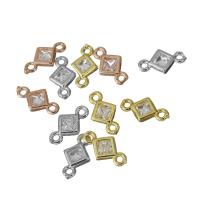 Conectores de Metal, Rombo, chapado, con circonia cúbica & 1/1 aro, más colores para la opción, libre de níquel, plomo & cadmio, 10.50x6x2mm, agujero:aproximado 1.5mm, 50PCs/Grupo, Vendido por Grupo