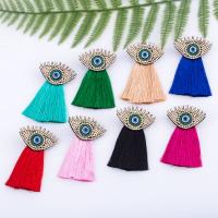 Cotton Thread Tassel Earring Bohemian style & evil eye pattern & for woman & with rhinestone 88mm Sold By Pair