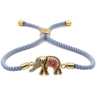 Cilindrata Zircone Bracciale in ottone micro pavimenta, with corda in nylon, Elefante, placcato, regolabile & Micro spianare cubic zirconia & per la donna, nessuno, Venduto per 7.5 pollice filo