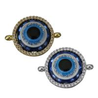 Žalvarinis Jungtis, Evil Eye, padengtą, mikro nutiesti kubinių Zirconia & 1/1 kilpa, daugiau spalvų pasirinkimas, nikelio, švino ir kadmio nemokamai, 20x15x4.50mm, Skylė:Apytiksliai 1.5mm, 10kompiuteriai/Pirkimo, Pardavė Pirkimo