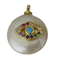 Eau douce-Perle-Brass-Pendentif, laiton, avec perle d'eau douce cultivée, Placage de couleur d'or, pavé de micro zircon, protéger l'environnement, sans nickel, plomb et cadmium, 13.50x17.50x6.50mm, Trou:Environ 1.5mm, 5PC/lot, Vendu par lot