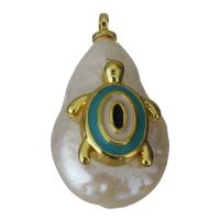 Eau douce-Perle-Brass-Pendentif, laiton, avec perle d'eau douce cultivée, Placage de couleur d'or, émail, protéger l'environnement, sans nickel, plomb et cadmium, 13x23.50x9.50mm, Trou:Environ 1.5mm, 5PC/lot, Vendu par lot