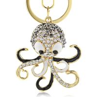 Zinc Alloy Key Lås, Ottearmet blæksprutte, forgyldt, Bæredygtig & Unisex & emalje & med rhinestone, flere farver til valg, nikkel, bly & cadmium fri, 43x45mm, Solgt af PC