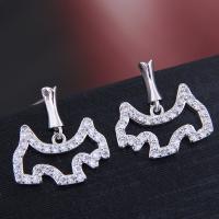 Messing oorbellen met micro-paved kubieke zirconia's, plated, micro pave zirconia & voor vrouw, zilver, nikkel, lood en cadmium vrij, 25*16mm, Verkocht door pair