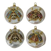 Eau douce-Perle-Brass-Pendentif, laiton, avec perle d'eau douce cultivée, Placage de couleur d'or, styles différents pour le choix & pavé de micro zircon, protéger l'environnement, sans nickel, plomb et cadmium, 17.50x21x6.50mm, Trou:Environ 1.5mm, 5PC/lot, Vendu par lot