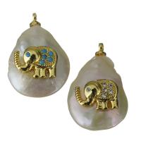 Eau douce-Perle-Brass-Pendentif, laiton, avec perle d'eau douce cultivée, Placage de couleur d'or, styles différents pour le choix & pavé de micro zircon, protéger l'environnement, sans nickel, plomb et cadmium, 15x21x8.50mm, Trou:Environ 1.5mm, 5PC/lot, Vendu par lot