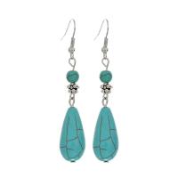 Boucles d'oreilles en alliage de zinc, avec turquoise, Placage, bijoux de mode & pour femme, protéger l'environnement, sans nickel, plomb et cadmium, 65*18mm, Vendu par paire