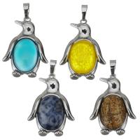 Pendants Gemstone Jewelry, Prás, le Gemstone, Penguin, dath airgid plated, ábhair éagsúla do rogha, nicil, luaidhe & caidmiam saor in aisce, 24x34x7.50mm, Poll:Thart 5x7mm, Díolta De réir PC