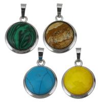 Pendants Gemstone Jewelry, Prás, le Gemstone, dath airgid plated, ábhair éagsúla do rogha, nicil, luaidhe & caidmiam saor in aisce, 20x23.50x8.50mm, Poll:Thart 5x7mm, Díolta De réir PC