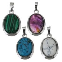 Pendants Gemstone Jewelry, Prás, le Gemstone, dath airgid plated, ábhair éagsúla do rogha, nicil, luaidhe & caidmiam saor in aisce, 17.50x26x8mm, Poll:Thart 5x7mm, Díolta De réir PC