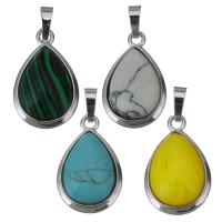 Pendants Gemstone Jewelry, Prás, le Gemstone, Teardrop, dath airgid plated, ábhair éagsúla do rogha, nicil, luaidhe & caidmiam saor in aisce, 17x26x9mm, Poll:Thart 5x7mm, Díolta De réir PC