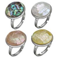 Shell Vinger Ringen, Messing, met Black Shell & Pink Shell & Geel Shell & White Shell & Abalone Schelp, silver plated, verschillende materialen voor de keuze, nikkel, lood en cadmium vrij, 18mm, Maat:6, Verkocht door PC