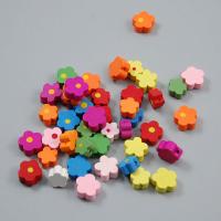 Miçangas de madeira, Flor, tamanho diferente para a escolha, cores misturadas, Buraco:Aprox 2mm, 100PCs/Bag, 5Bolsasbolsa/Lot, vendido por Bag