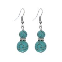 Boucles d'oreilles en alliage de zinc, avec turquoise, Placage, pour femme & avec strass, protéger l'environnement, sans nickel, plomb et cadmium, 43*10mm, Vendu par paire