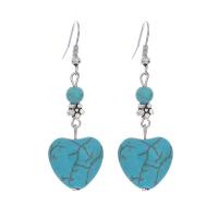 Sinc Alloy Earrings, le turquoise, Croí, plátáilte, do bhean, nicil, luaidhe & caidmiam saor in aisce, 55*20mm, Díolta De réir Péire