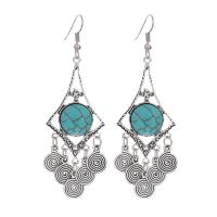 Sinc Alloy Earrings, le turquoise, plátáilte, do bhean, airgid, nicil, luaidhe & caidmiam saor in aisce, 80*28mm, Díolta De réir Péire