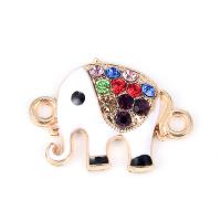 Connecteur en alliage de Zinc animal, éléphant, Placage, émail & avec strass & boucle de 1/1, 16*23mm, 10PC/sac, Vendu par sac