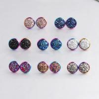 Roestvrij staal Stud Earrings, met Hars, voor vrouw, meer kleuren voor de keuze, 14mm, 5paren/Lot, Verkocht door Lot