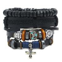 Kunstleer Armband-Set, met Hennep & PU & Zinc Alloy, 4 stuks & Verstelbare & voor de mens, gemengde kleuren, 180mm, 4strengen/Stel, Verkocht door Stel