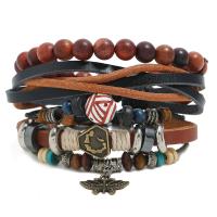 Kunstleer Armband-Set, met Gewaxt katoenen koord & Hennep & Copper Coated Plastic, Verstelbare & drie stuks & uniseks, gemengde kleuren, 180mm, 3strengen/Stel, Verkocht door Stel