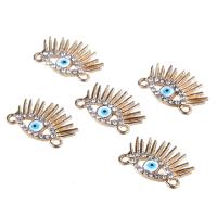 Zinc Alloy Connector, Evil Eye, forgyldt, med rhinestone & 1/1 løkke, gylden, nikkel, bly & cadmium fri, 18*15mm, 10pc'er/Bag, Solgt af Bag