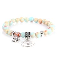 Aqua Terra Jasper Bracelet with Zinc Alloy Charms plated fashion jewelry & Unisex  Sold Per 7.3 Inch Strand