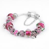 Zinklegierung European Armband, mit Lampwork & Emaille, plattiert, verschiedene Größen vorhanden & für Frau & mit Strass, Rosa, frei von Nickel, Blei & Kadmium, verkauft von Strang