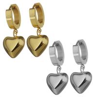 Stainless Steel Huggie Hoop Drop Earring, Heart, forgyldt, for kvinde, flere farver til valg, 29mm,12x15mm, Solgt af par